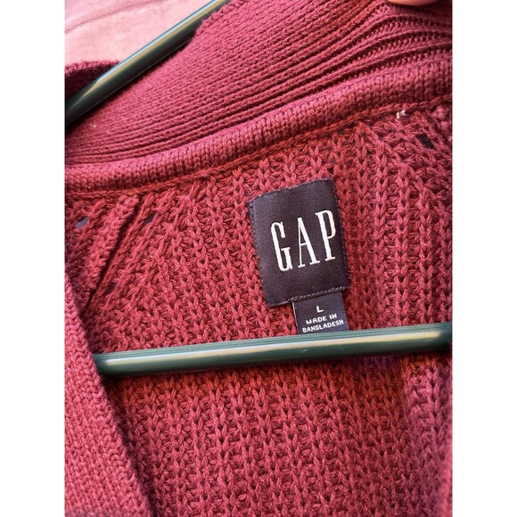 NWT Gap Shaker Stitch Chunky Knit Size L Boyfriend Grandpa Cardigan Burgundy - Picture 3 of 11